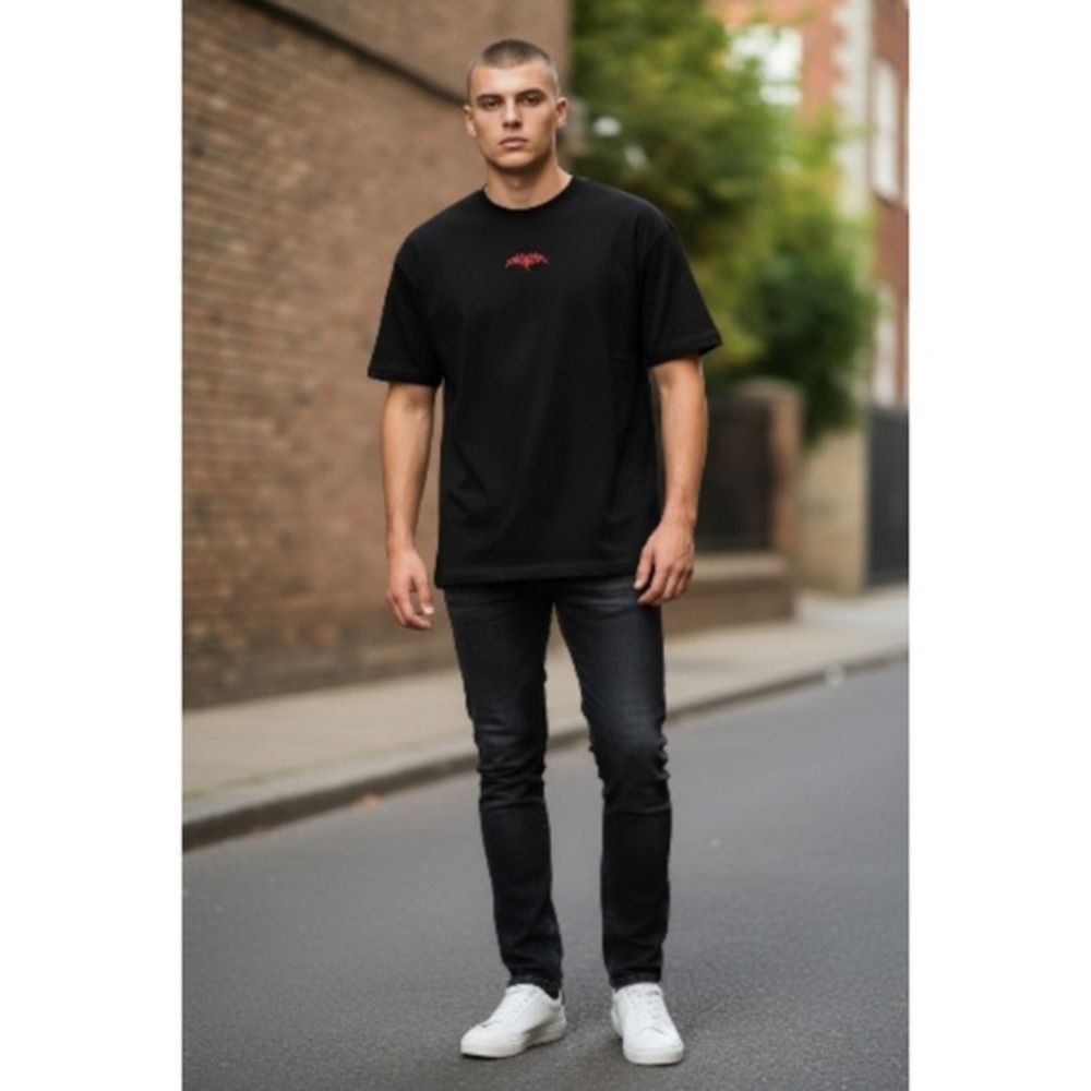 Hell‎ Bound Embroidered Tribal Graphic T-Shirt Black Gothic Streetwear Tee